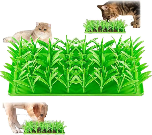 PawGrass™ Silicone Cat Grass Mat – Non-Slip Feeding & Play Pad